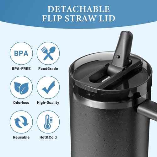 2 Pack 40 oz Tumbler Detachable Flip Straw Lid Replacement Fit Stanley Quencher ProTour, Spill Proof Splash Resistant Tumbler Lids, No Spill Flip Top Tumbler Cover for Stanley Cup Accessories