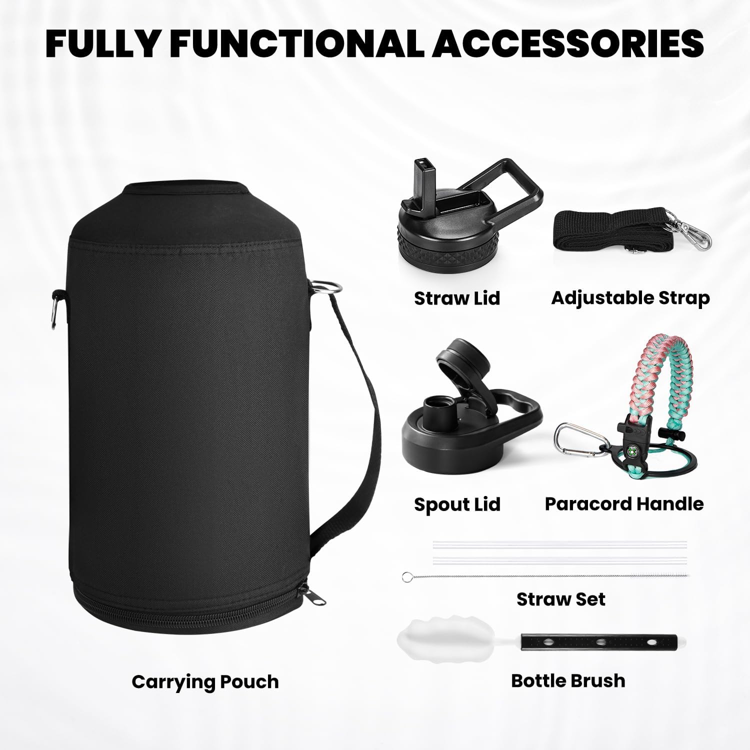 Skiennix Insulated One Gallon Water Bottle - Triple Walled Vacuum Stainless Steel, Leak Proof & BPA Free, Includes Paracord Handle & Straw Spout
