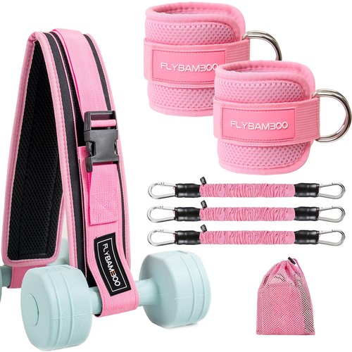 Hip Thrust Belt and Ankle Resistance Cuffs Set for Fitness Training (Pink)