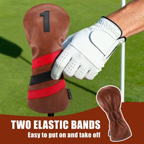 Forenee Golf Club Head Covers for Fairway Wood Hybrid, 3 Pack Brown Golf Accessories, Diver Headcover Set Numbered 1,3,X, PU Leather Exterior & Plush Lined for Extra Protection