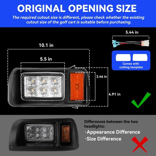 FIXHAWK Club Car DS LED Headlight Kit, Original Style Head Light Kit with Adapter Wire for 12 Volt Club Car DS 1993-Up Golf Cart, Replace OEM # 101988002 101988001