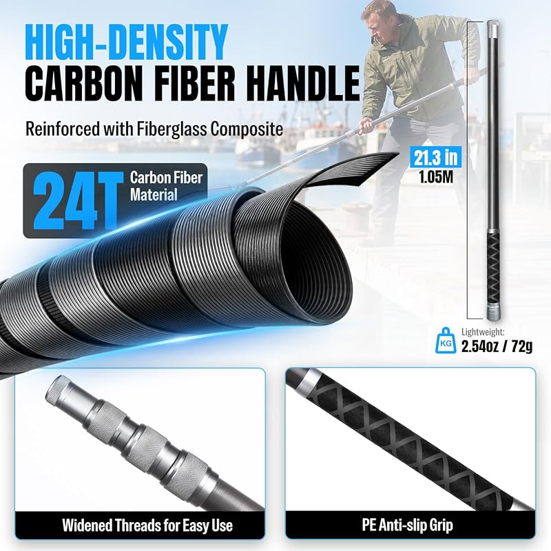 PLUSINNO 3.4 Ft Fixed Telescoping Fishing Net, Large Landing Net for Bass Trout Kayak Fishing