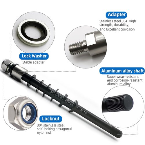 Jexobox Bicycle Thru Axle Trailer Hitch Adapter - Adjustable M12x1.0/1.5/1.75 Thru Axle (157-192mm),304 Stainless Steel & 6061-T6 Aluminum Shaft for Thule (M12x1.75（192mm） 161-192)