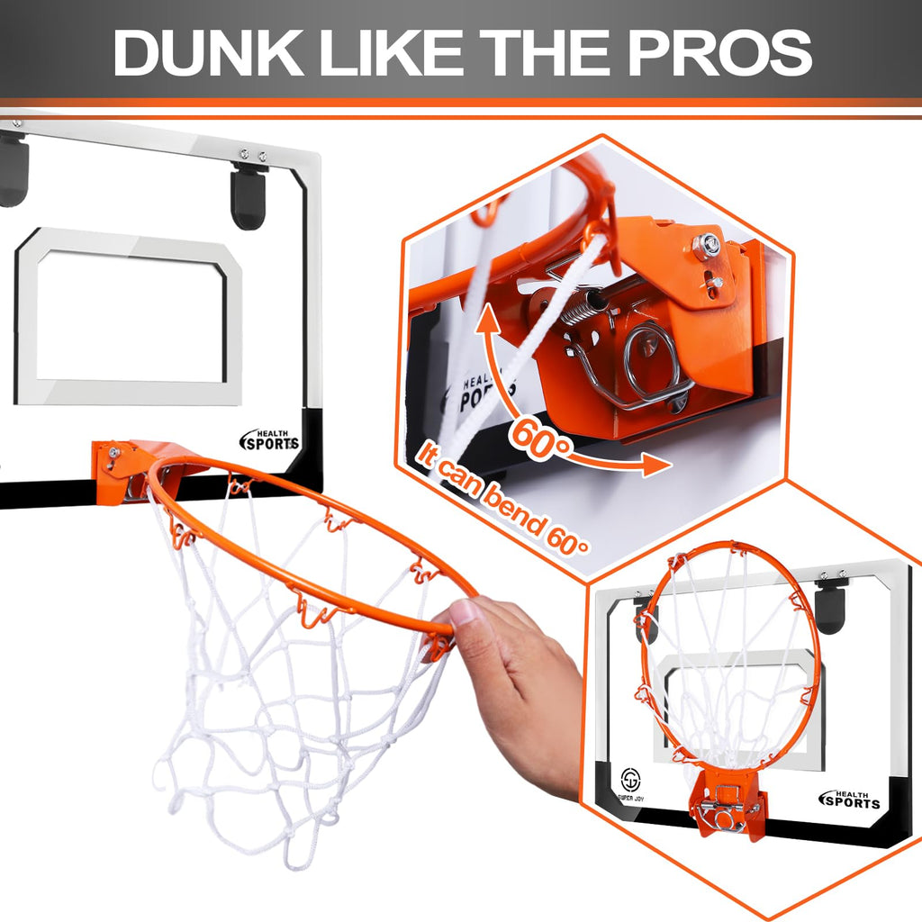 SUPER JOY Pro Room Basketball Hoop Wall Mounted - Over The Door Basketball Hoop Set with Complete Accessories - Basketball Hoop for Kids & Adults