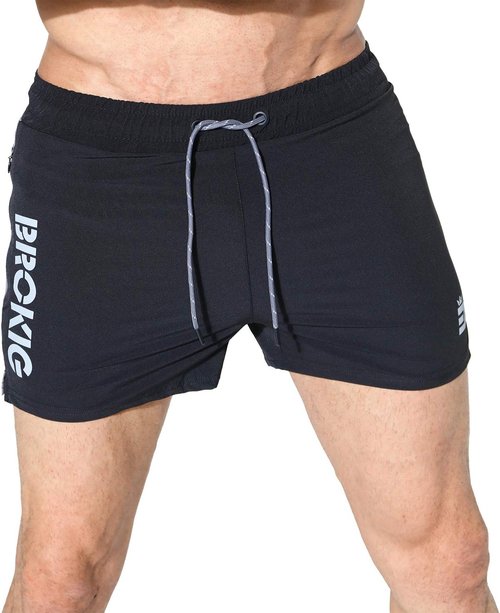 BROKIG Men's 5" Gym Shorts - Lightweight Bodybuilding & Weightlifting with Zipper Pockets