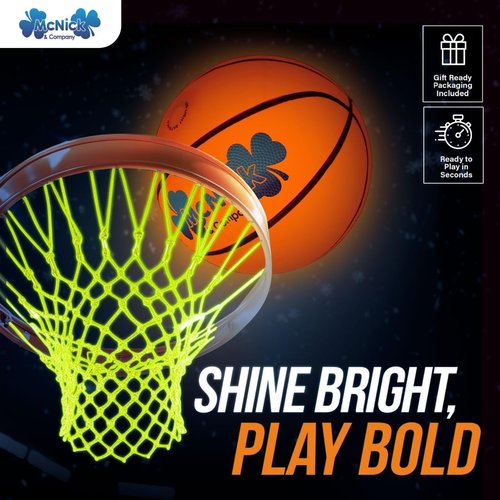 Glow in The Dark Basketball Net - LED Lighted Heavy Duty Nylon Hoop Net for Outdoor Use | All-Weather, Anti-Whip Design