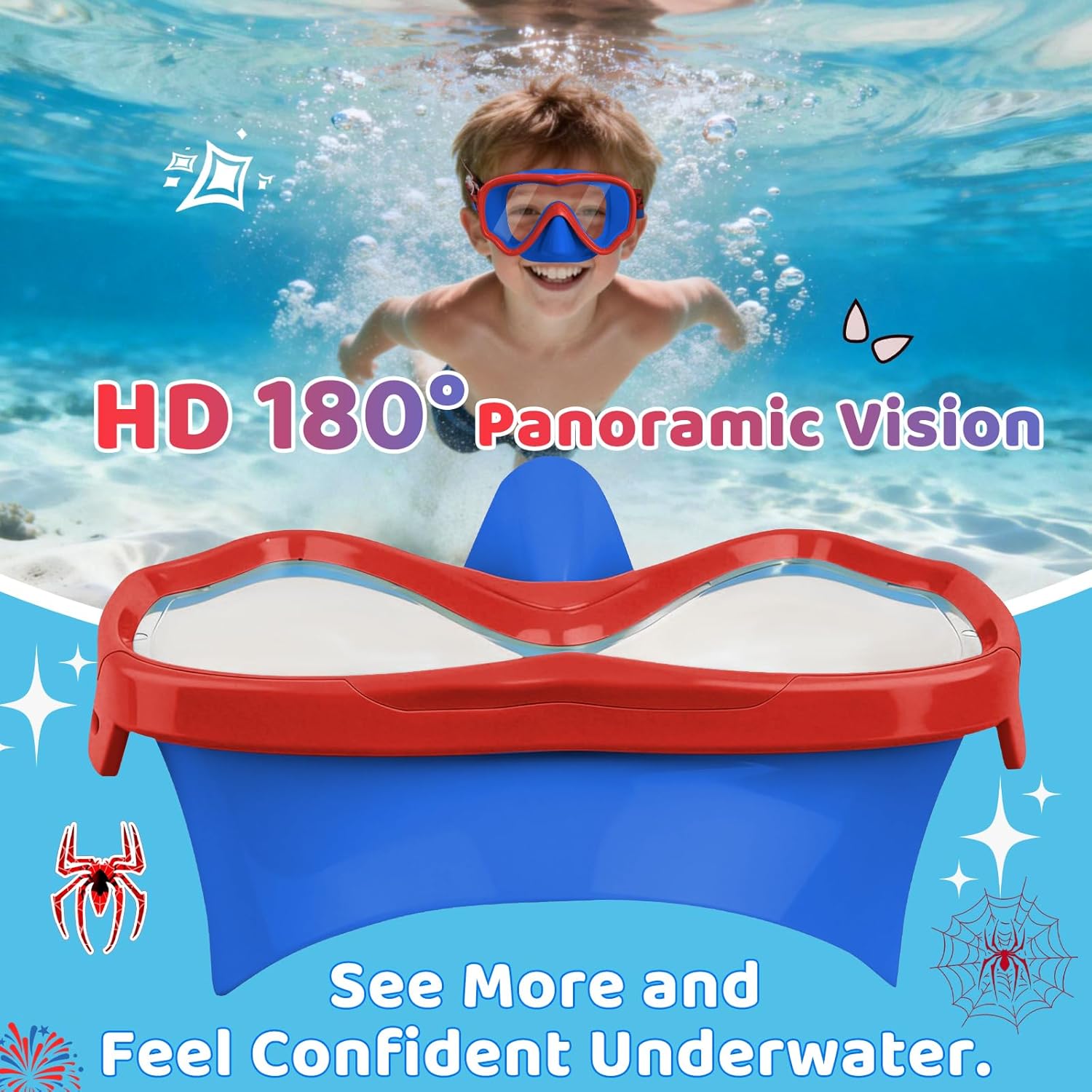 Vvinca Kids Swim Goggles - Anti-Fog & UV Waterproof with Nose Cover | Adjustable Fabric Strap for Ages 3-15