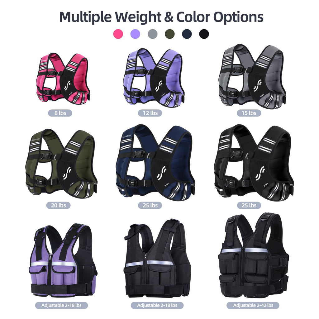 Sportneer Weighted Vest for Women Men: 25lb Comfortable Weight Vest with Storage Pocket Reflective Stripe Rucking Vest for Walking Running Strength Training Fitness Weight Loss Weightlifting Gray