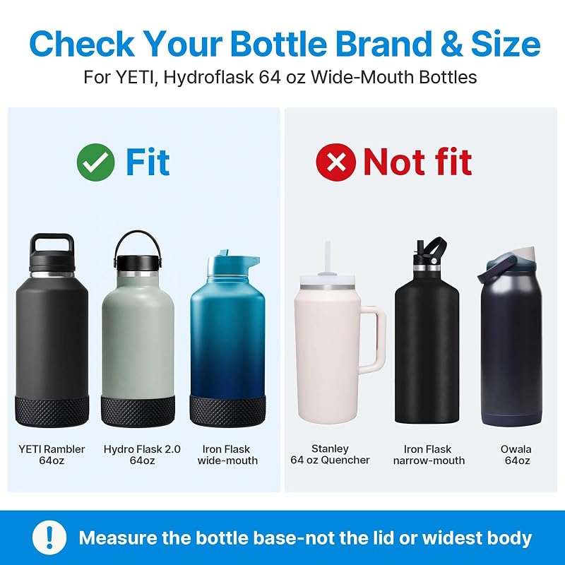 Silicone Bottle Sleeve for 64 oz YETI Rambler, Hydro Flask & Similar Wide Mouth Bottles - Black