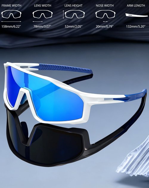 Joopin Sports Sunglasses Men Women Polarized Wrap Around Sun Glasses UV400 Protection Shades Sunnies (White Blue)