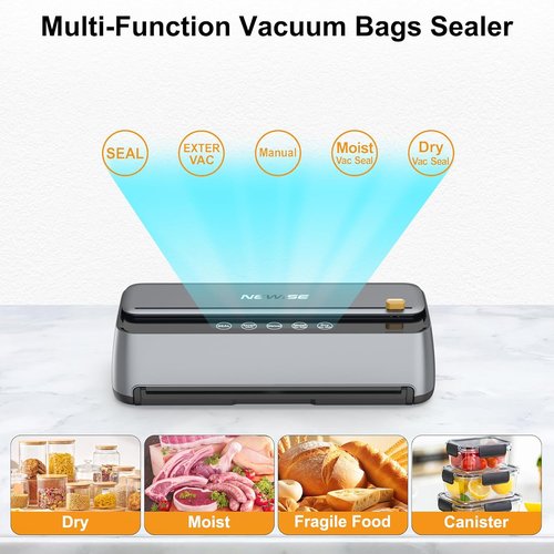 Newise Vacuum Sealer Machine - 85Kpa Powerful Food Preservation with Built-in Cutter & Self-Cleaning Mode