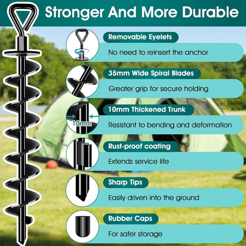 Ground Anchors | Heavy-Duty Screw-In Stakes for Trampolines, Tents, and Canopies - High Wind Resistance