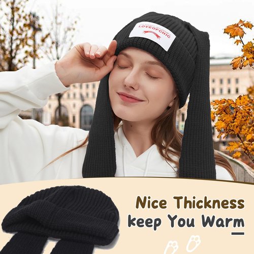 YIKOEE Women Beanie Bunny Hat: Knit Crochet Rabbit Beanies