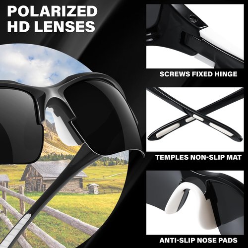 DioKiw 3PACK Sports Polarized Sunglasses for Men Cycling Running Fishing UV400 Protection Sun Glasses Lightweight Half Frame Goggles