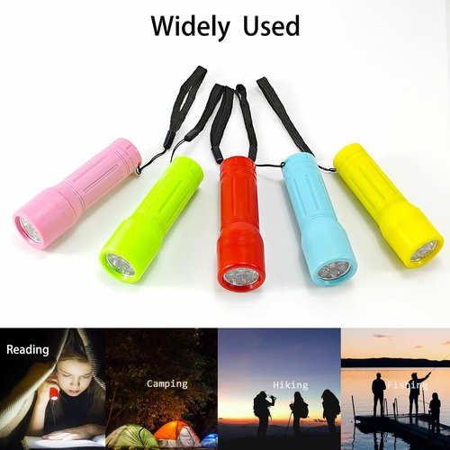 Hilngav 50 Pack 9-LED Mini Flashlight Bulk, Small Multicolor Flashlights with Lanyard, Batteries Included, for Hurricane Supplies, Christmas Gifts Stocking Stuffer