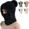 3 in 1 Beanie Hat for Women, Upgrade Beanie Hat with Scarf and Mask, Winter Warm Knitted Ski Scarf&Mask Set, Wind Resistant Hooded Scarf Hats, Thick Plush-Lined Warm Hats for Women (Black)