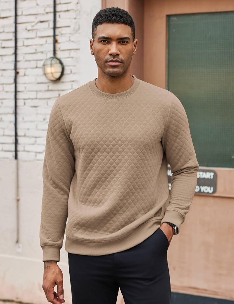 COOFANDY Khaki Large Men's Crewneck Sweatshirt – Long Sleeve Knit Pullover
