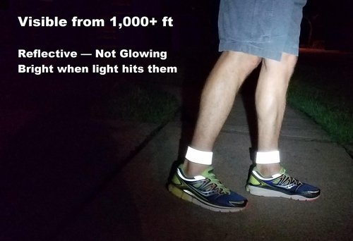 Reflective Ankle Bands with Very Large Reflective Area, 1,000+ ft Visibility, Straps for Biking, Running and Walking at Night - Bright, Lightweight & Comfortable