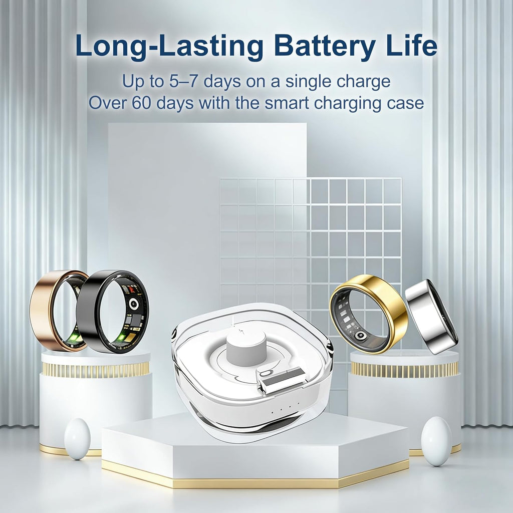 Smart Ring | Health & Fitness Tracker for Men & Women - Heart Rate, SPO₂, Sleep Monitoring, IP68 Waterproof, Gold, Size 8