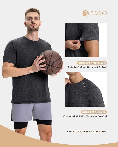 BOOJO Workout Shirts for Men - Quick Dry Moisture-Wicking Short Sleeve Tees | 7-Pack Athletic Gear