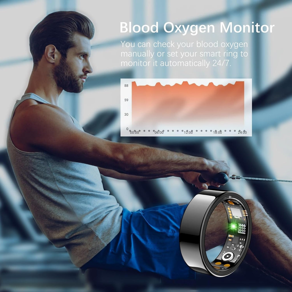 Skiennix Smart Ring - Health Tracker for Men & Women | Heart Rate, Sleep Monitor, IP68 Waterproof (Black, Size 10)