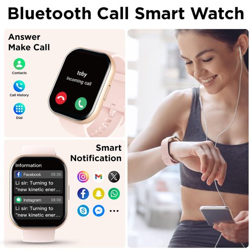 BENIO Smart Watch (Answer/Make Call), Voice Calls, 2.02" Fitness Tracker with 24/7 Heart Rate, SpO2, Sleep Tracker, 100 Sports Modes Activity Trackers, IP67 Waterproof Step Calorie Counter (Rose Gold)