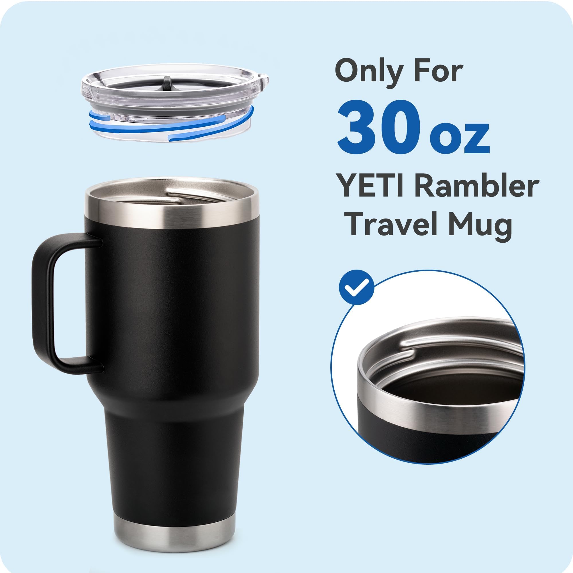 Prurex 30 oz Stronghold Lid for YETI Rambler Travel Mug, Screw On Top Lids Replacement for YETI 30oz Thread Travel Mug, BPA-Free Tritan (1 Pack)
