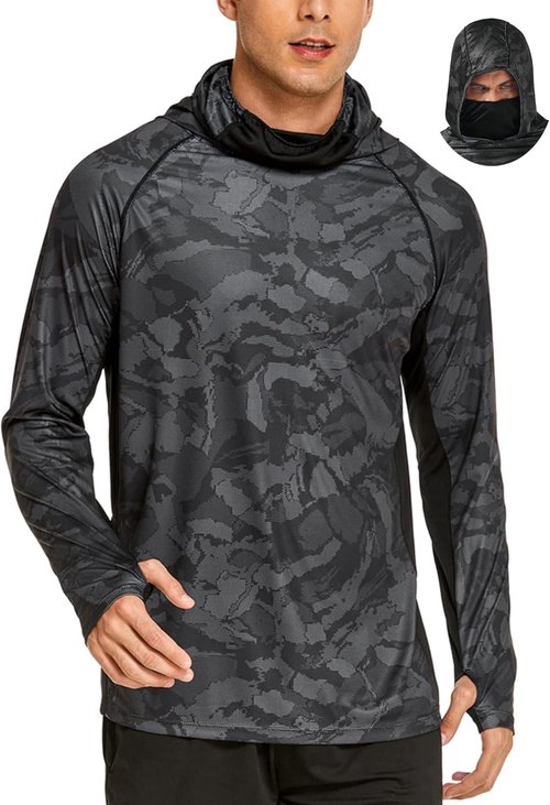 COOrun Men's Hooded Sun Shirts - UPF 50 Cooling Fishing & Hiking Long Sleeve Rash Guards