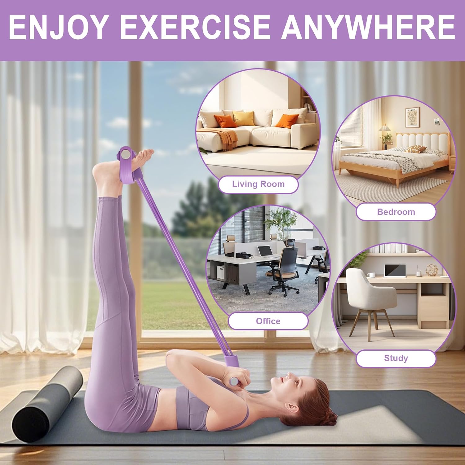 Pedal Resistance Bands - Skiennix 6-Tube Manual Tension Fitness Bands for Full Body Stretching | Purple