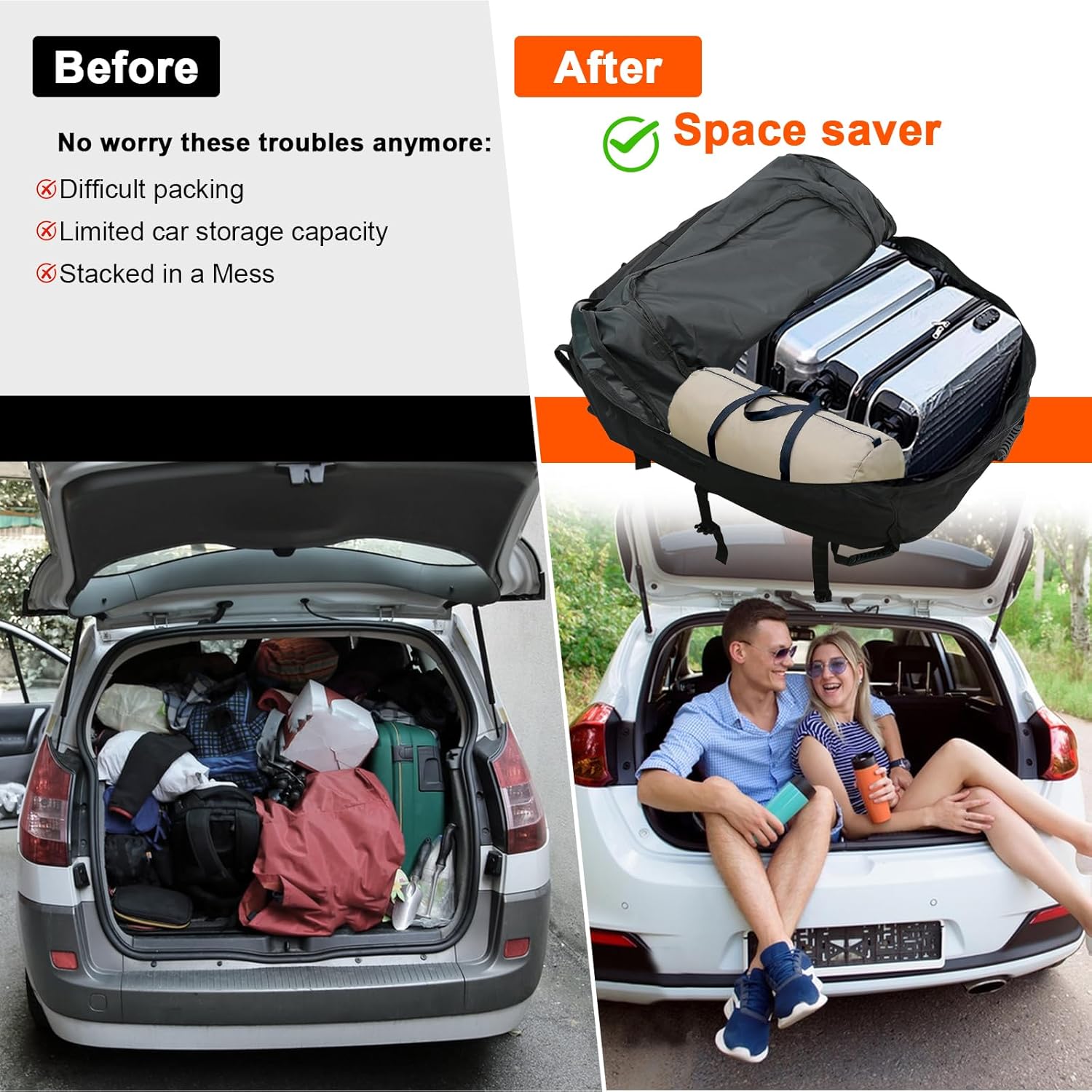 Skiennix Waterproof Car Rooftop Cargo Carrier Bag - 15 Cubic Feet Capacity | Durable Roof Top Storage Solution