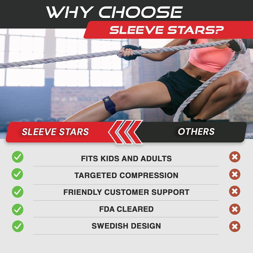 Sleeve Stars Patellar Tendon Support Strap - Effective Osgood Schlatter Knee Brace for Adults & Kids | Adjustable 12"-24" Navy Blue