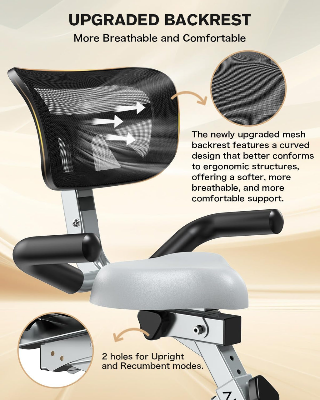 Pooboo Folding Exercise Bike - Magnetic Upright Stationary Bike with 8-Level Resistance | 300LB Capacity, Back Support Cushion