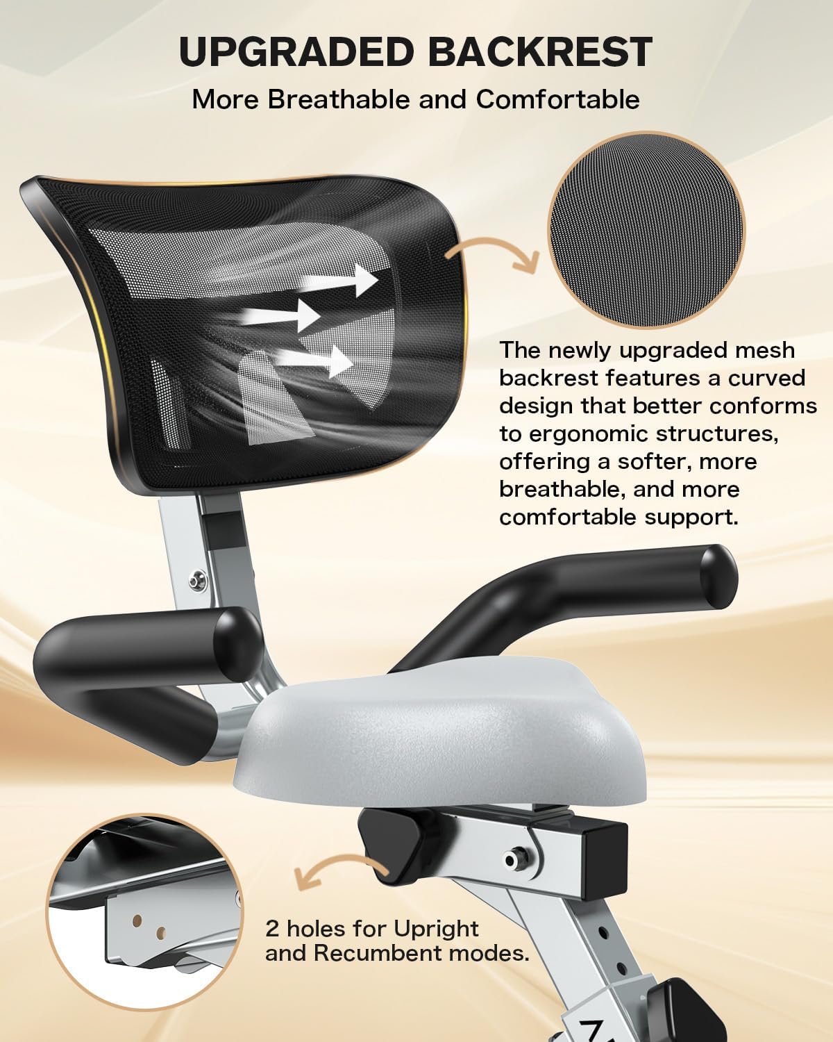 Pooboo Folding Exercise Bike - Magnetic Upright Stationary Bike with 8-Level Resistance | 300LB Capacity, Back Support Cushion