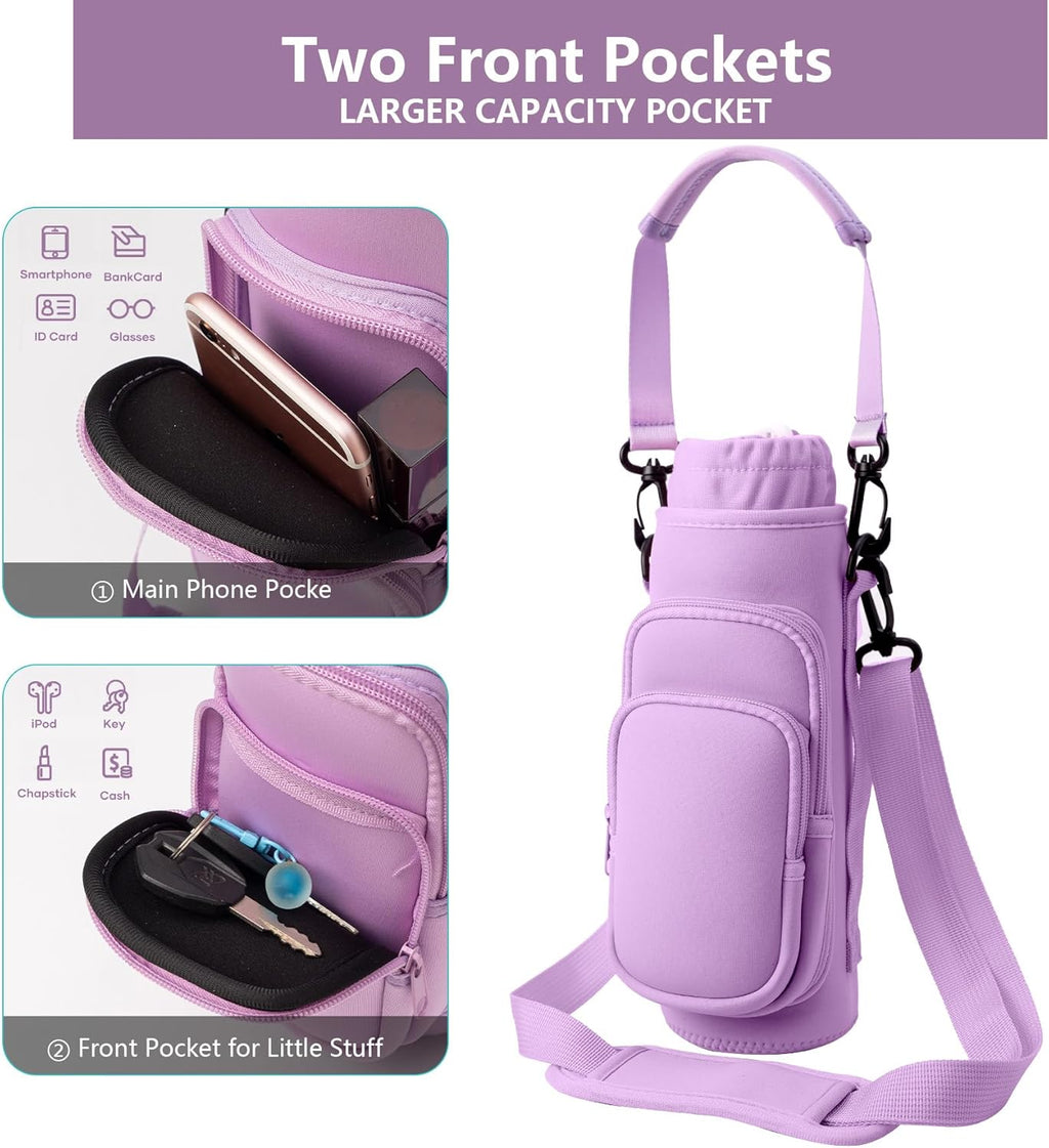 Skiennix Water Bottle Carrier Bag - Adjustable Holder with Straps & Phone Pockets for Stanley Owala 16/24/32/40oz