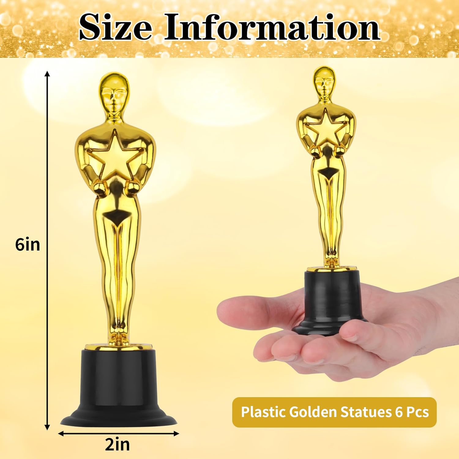 WINKIO Gold Award Trophies - Pack of 6 Mini Plastic Statues for Events, Sports & Appreciation Gifts