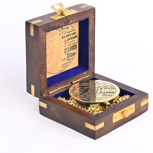 Brass Compass by [Brand Name] - Engraved with Religious Scripture Verse (Joshua 1:9) - Ideal Gift for Baptism, Confirmation, Graduation