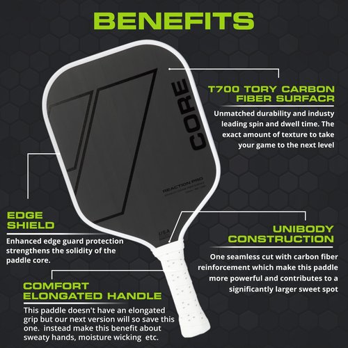 CORE Carbon Fiber Pickleball Paddle MX-1000 with Cover 16mm - USAPA Approved - Cushioned Comfort Grip with Honeycomb Polymer - Superior Spin Control - Beginners & Intermediate Players