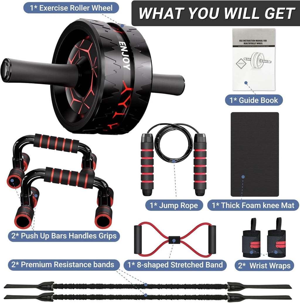 Readaeer Ab Roller Wheel Kit - Complete Ab Workout Set with Resistance Bands & Knee Mat