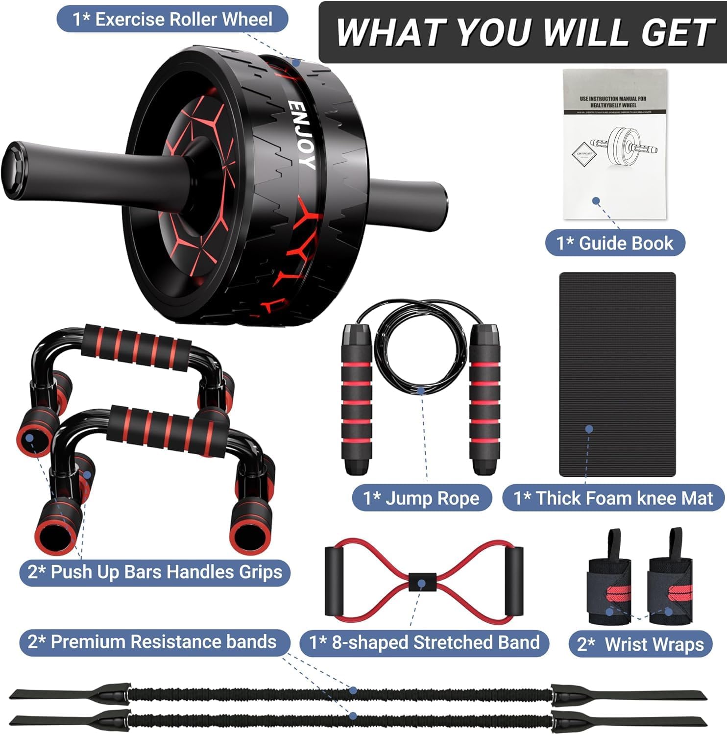 Readaeer Ab Roller Wheel Kit - Complete Ab Workout Set with Resistance Bands & Knee Mat
