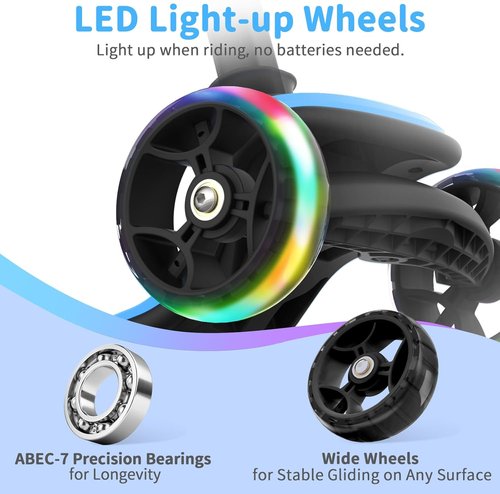 BELEEV A8 Kids Scooter - 3-Wheel Folding Design with LED Light-Up Wheels | Adjustable Height for Ages 3-12