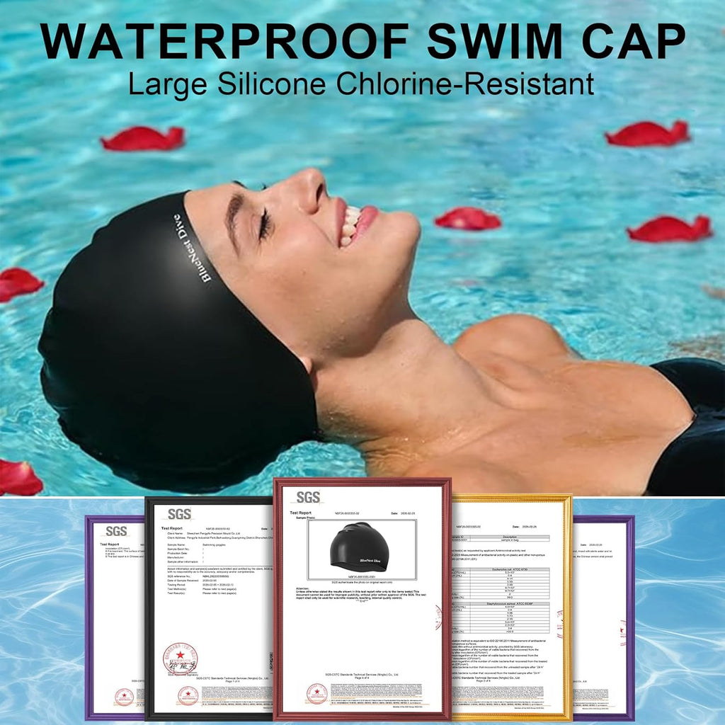 Skiennix Extra Large Swim Cap - Durable Liquid Silicone with Ear Protection | Ideal for Long, Thick Hair