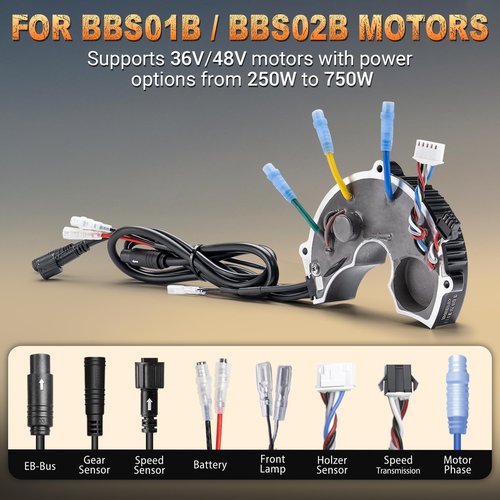 BAFANG BBS01 36V 350W Controller BBS01B Mid Drive Motor with Front Lamp Connector and Gear Shift Sensor Connector Latest Model