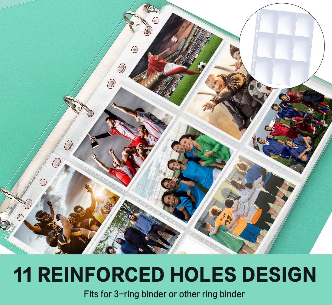 PANDRI 100 Pack Trading Card Sleeve Pages - 9 Pocket Storage for 3 Ring Binders | Durable & Clear