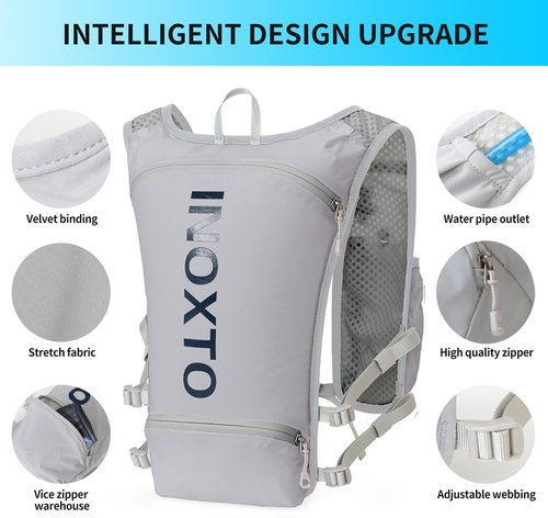 INOXTO Running Hydration Vest Backpack,Lightweight Insulated Pack with 1.5L Water Bladder Bag Daypack for Hiking Trail Running Cycling Race Marathon for Women Men (Gray Dark Blue)