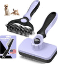 Skiennix Self-Cleaning Slicker Brush Set - Pet Grooming Rake & Flea Comb for Dogs, Cats, Horses | Light Purple