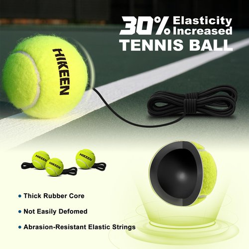 Hikeen Premium Tennis Trainer Rebound with Metal Base,Portable Solo Tennis Trainer Set with 3 Highly Elastic String Balls,Tennis Practice Equipment for Adult Kids an Beginners -Green