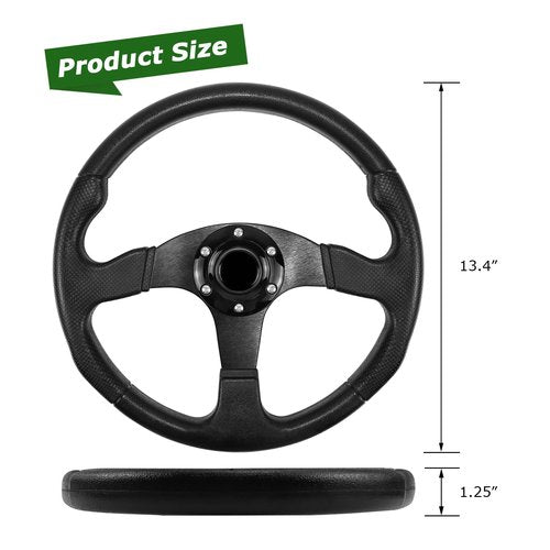 VOONKE Universal Golf Steering Wheel Ergonomic Fit for Club Car DS for Club Car DS Precedent for EZGO for Yamaha Golf-Frame Black