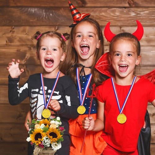 Gold Plastic Winner Award Medals by [Brand Name] - 50 Pack with Ribbon Necklaces for Sports & Competitions