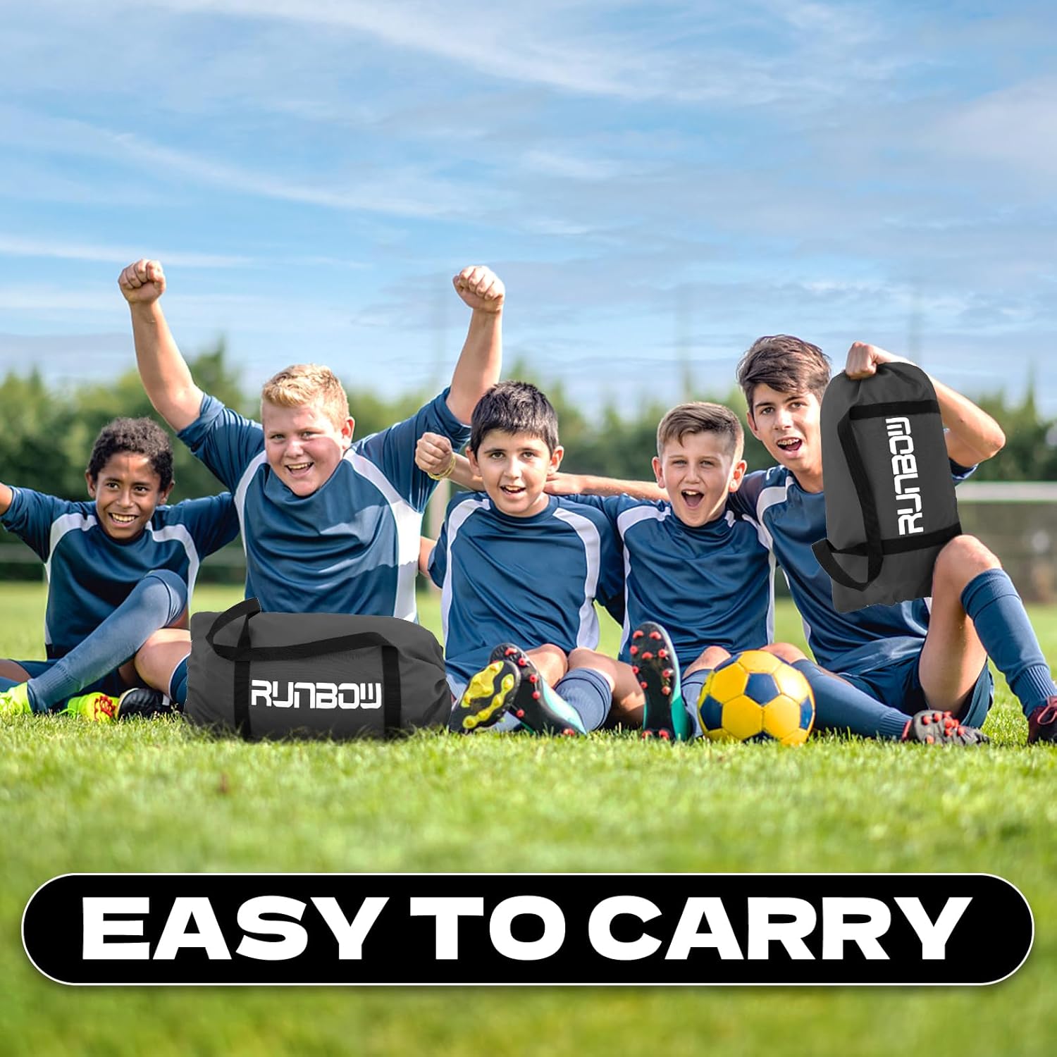 RUNBOW 9x5 FT Portable Kids Soccer Goal - Folding Soccer Net with Carry Bag for Indoor/Outdoor Use