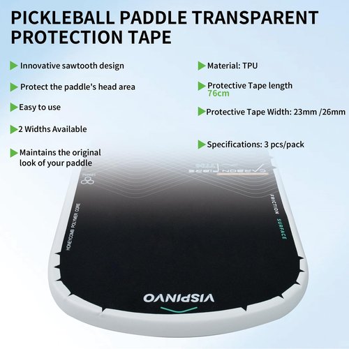 Vispinvo Pickleball Paddle Edge Tape - 3 Pack | 23/26mm Width Pre-Cut V Design for Paddle Head Edge Guard | Racket Edge Protection Tape, No Wrinkling (White, 23mm)